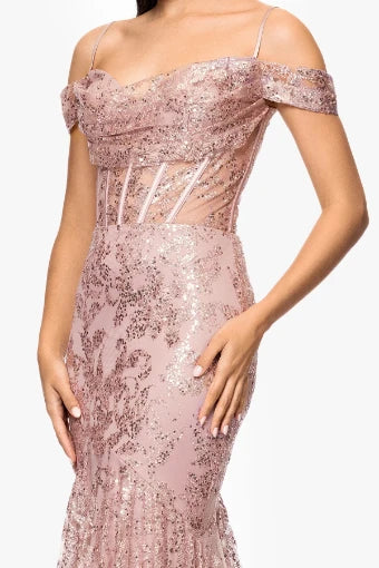 Blondie Nites "Kaylee" Glitter Off-Shoulder Dress 5322BN