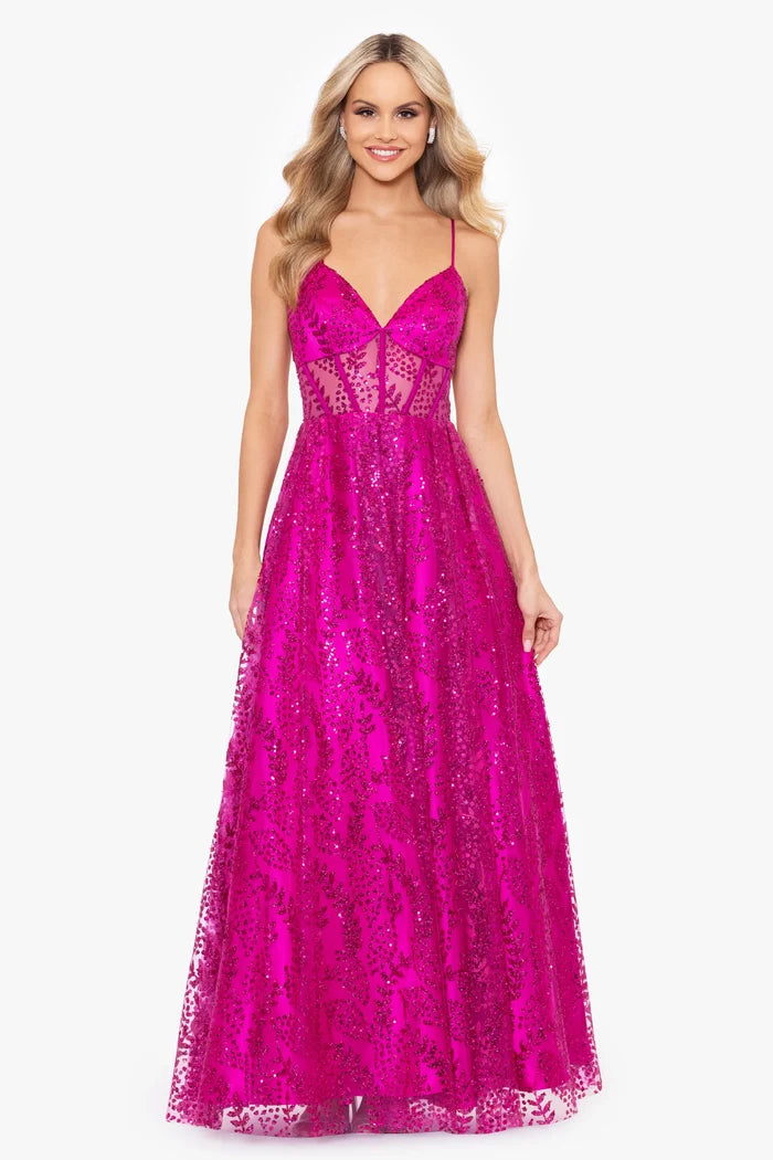 Blondie Nites "Lizzy" Glitter Mesh Dress 4534BN