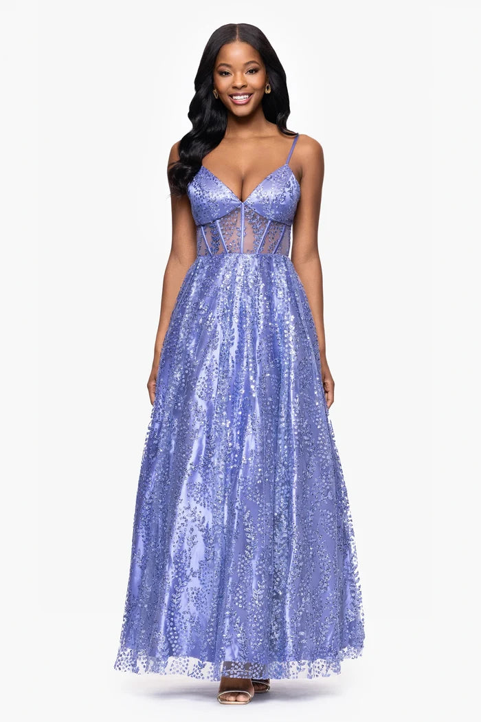 Blondie Nites "Lizzy" Glitter Mesh Dress 4534BN