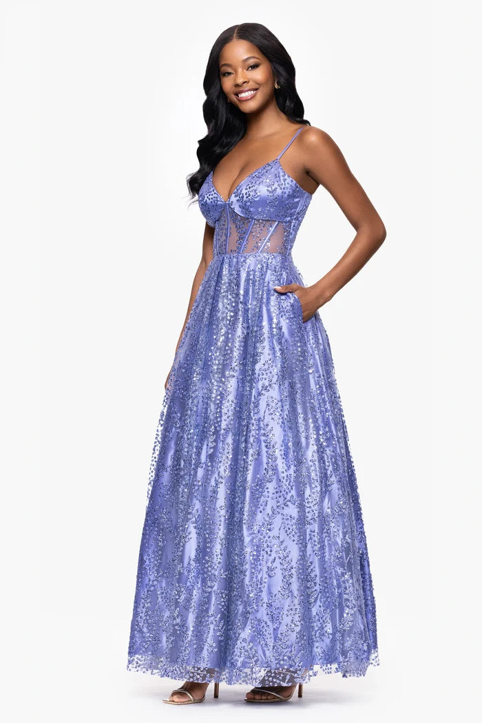 Blondie Nites "Lizzy" Glitter Mesh Dress 4534BN