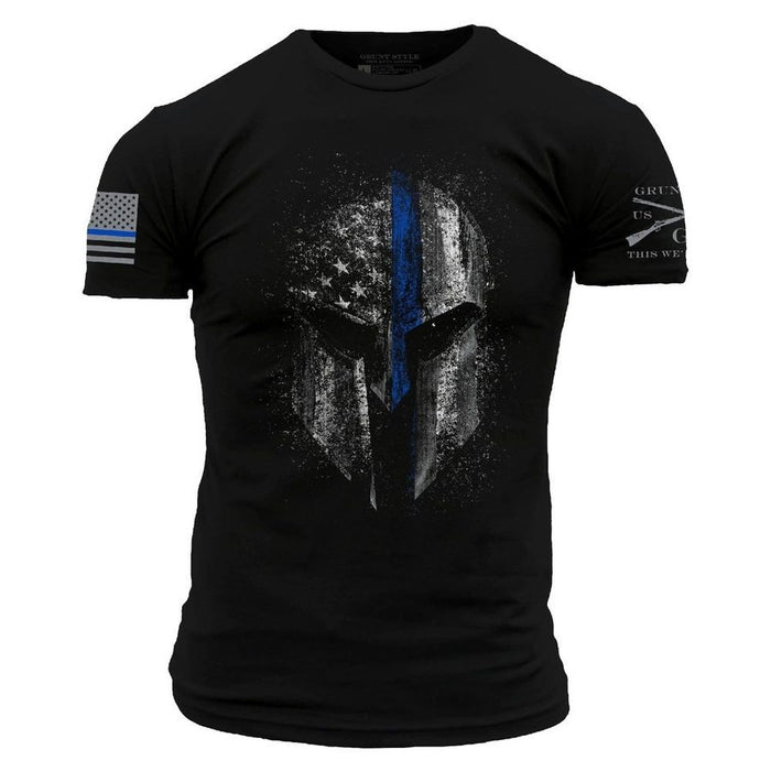 Grunt Style Blue Line Spartan T-Shirt - Black T-Shirt