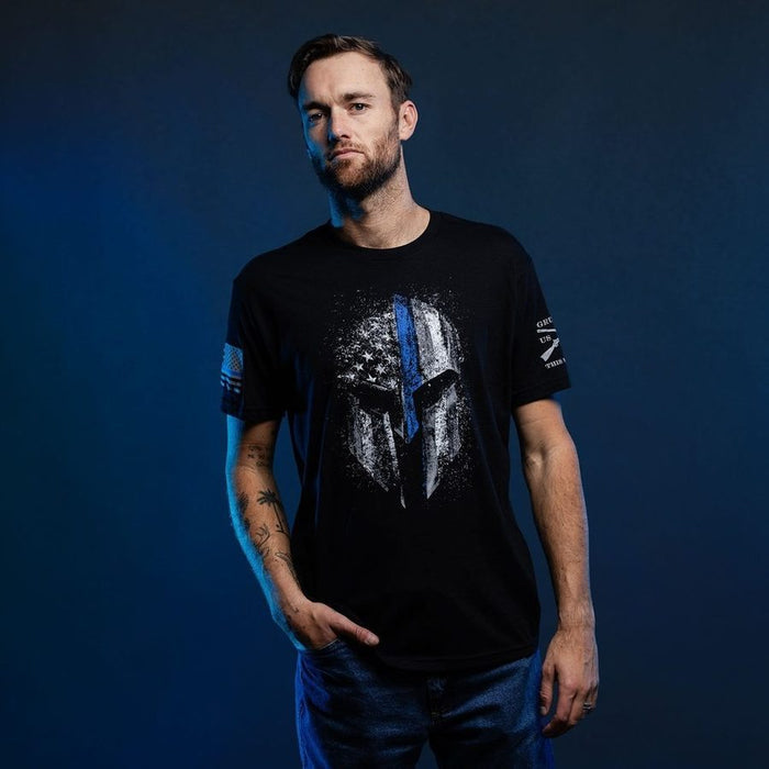 Grunt Style Blue Line Spartan T-Shirt - Black T-Shirt