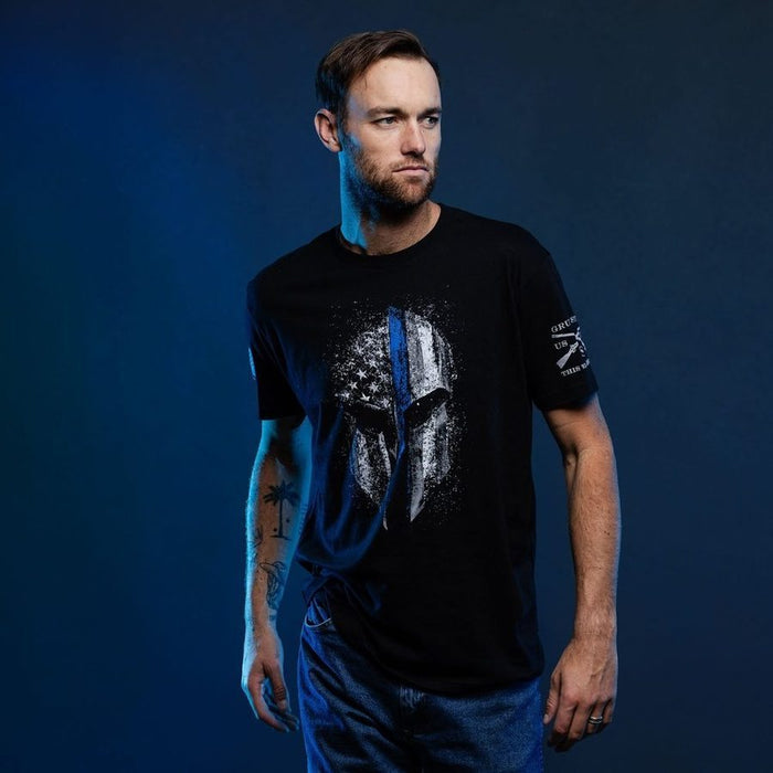 Grunt Style Blue Line Spartan T-Shirt - Black T-Shirt