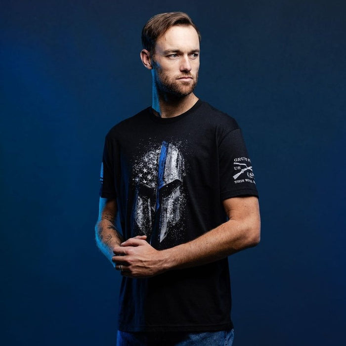 Grunt Style Blue Line Spartan T-Shirt - Black T-Shirt