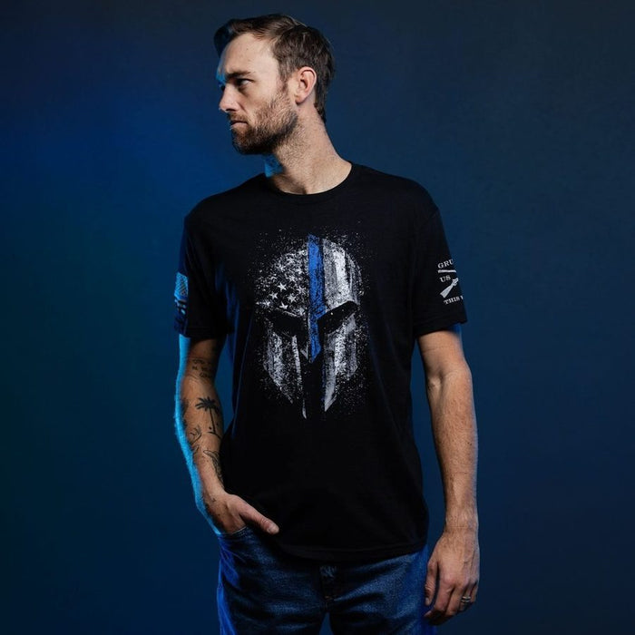 Grunt Style Blue Line Spartan T-Shirt - Black T-Shirt