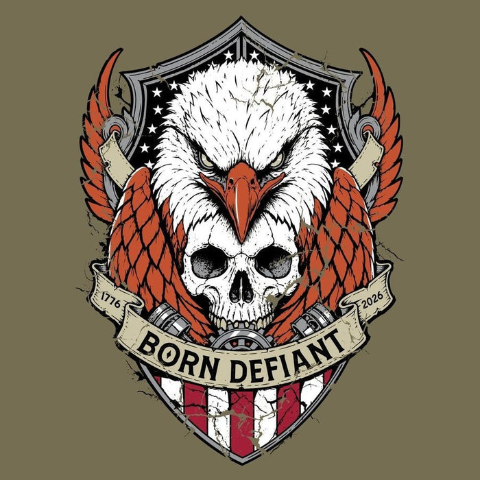 Grunt Style Born Defiant T-Shirt - Military Green artwork