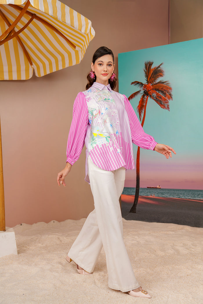 Buttonscarves X Jovian Paradiso Priscilla Blouse In White Pink