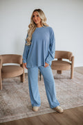 Cayla Striped Pants - Dusty Blue Mix
