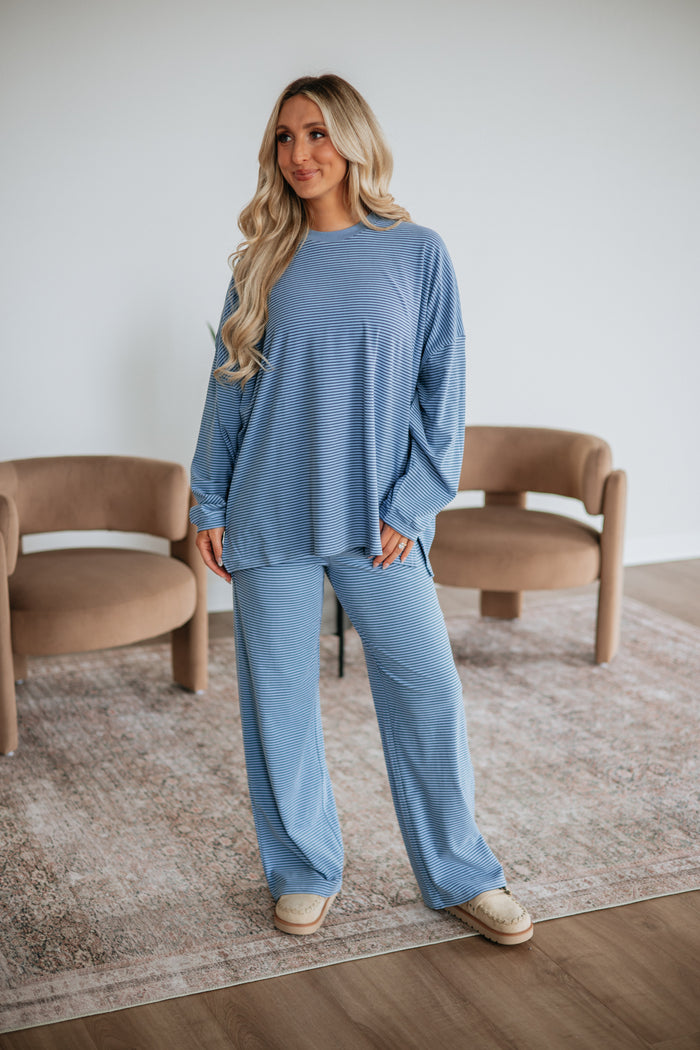 Cayla Striped Pants - Dusty Blue Mix