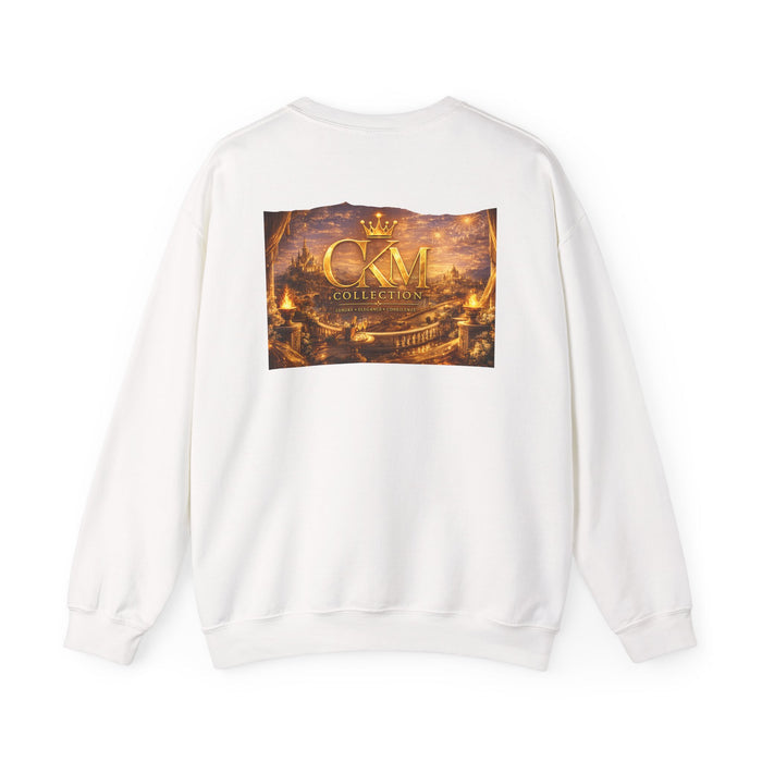 CKM Crown Crewneck Sweatshirt — Golden Regal Logo & Scenic Back print