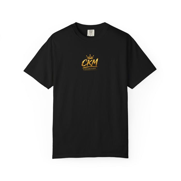 CKM Crown Graphic T‑Shirt — Golden Regal Logo & Scenic Back print