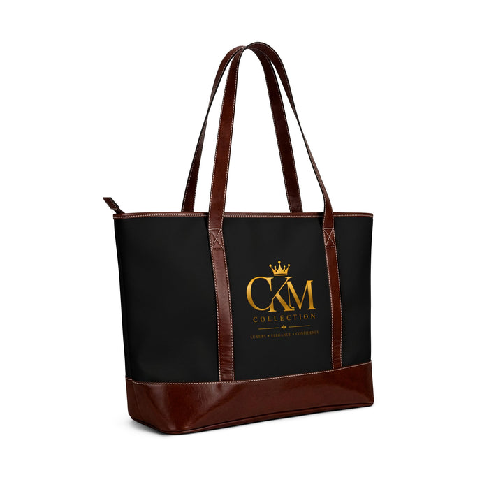 CKM Crown Monogram – Black & Brown Leather-Trim Handbag