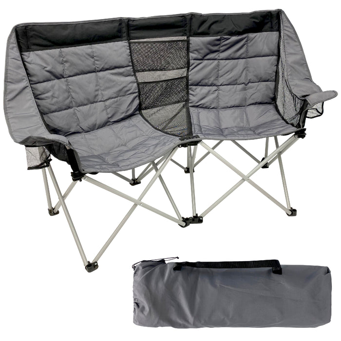 Deluxe Double Camping Chair Loveseat for Adults – Folding Camp Chair – Fits 2 People – Black/Grey
