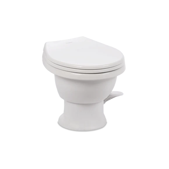 White Porcelain Dometic 411 Low Profile RV Toilet 9610008263 - Front Angle View | United RV Parts
