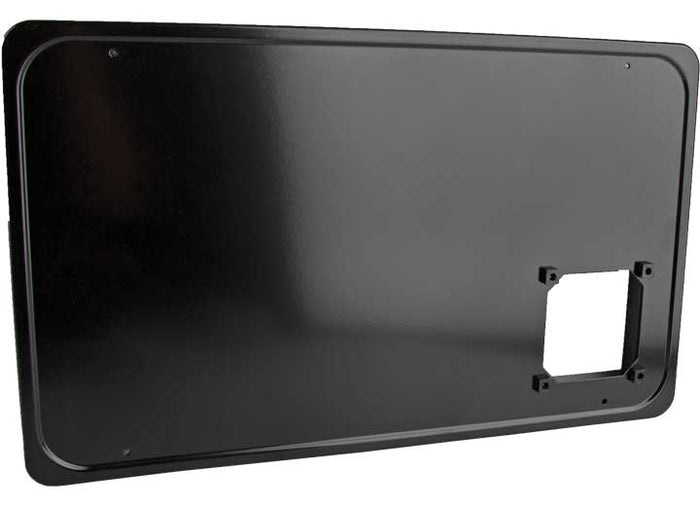 Black Dometic RV Furnace Access Door 33058 - Side Angle View Showing Vent Cutout | United RV Parts