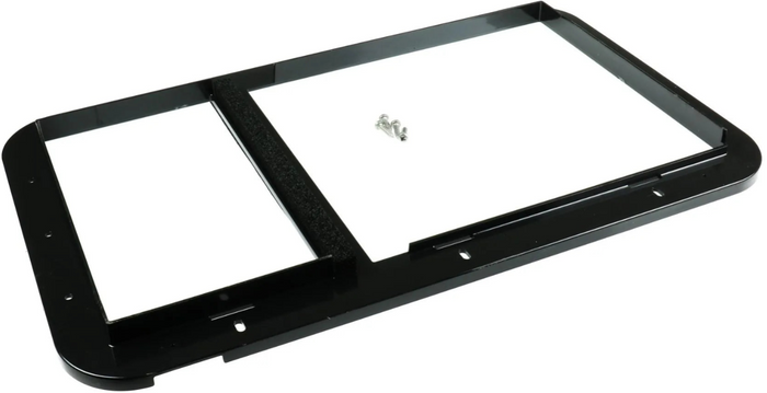 Black Dometic Furnace Door Frame 33058 - Front View Showing Mounting Holes and Center Divider | United RV Parts
