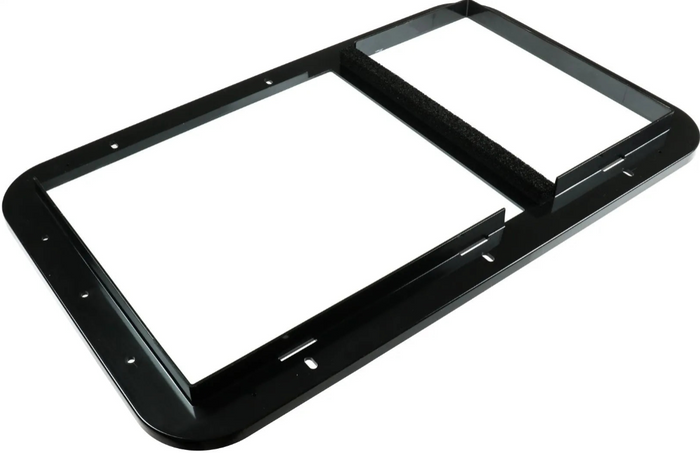 Black Dometic Mojave Series Furnace Door Frame - 3/4 View Showing Rounded Corners and Foam Seal | United RV Parts