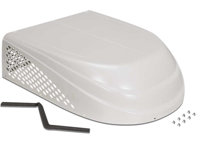 White Dometic Duo-Therm HP AC Shroud 3310710.003 with Mounting Hardware - Angled View | United RV Parts