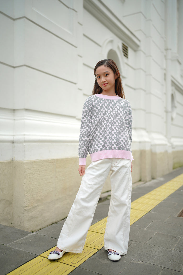 Everyday Kids Monogram Sweater - Moon Grey