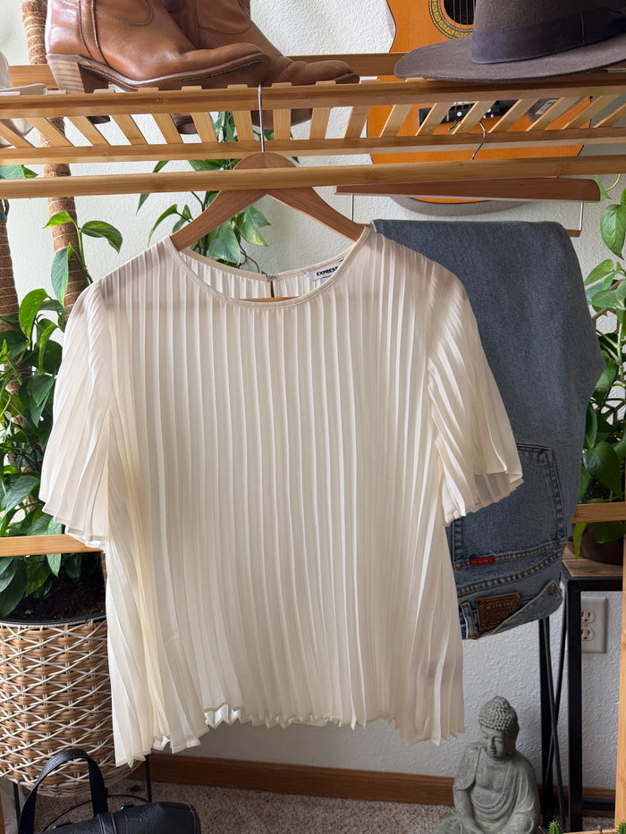 Express Ivory Pleated Blouse | Women’s Size Small | Flowy Chiffon Top | Minimalist Boho Capsule Wardrobe