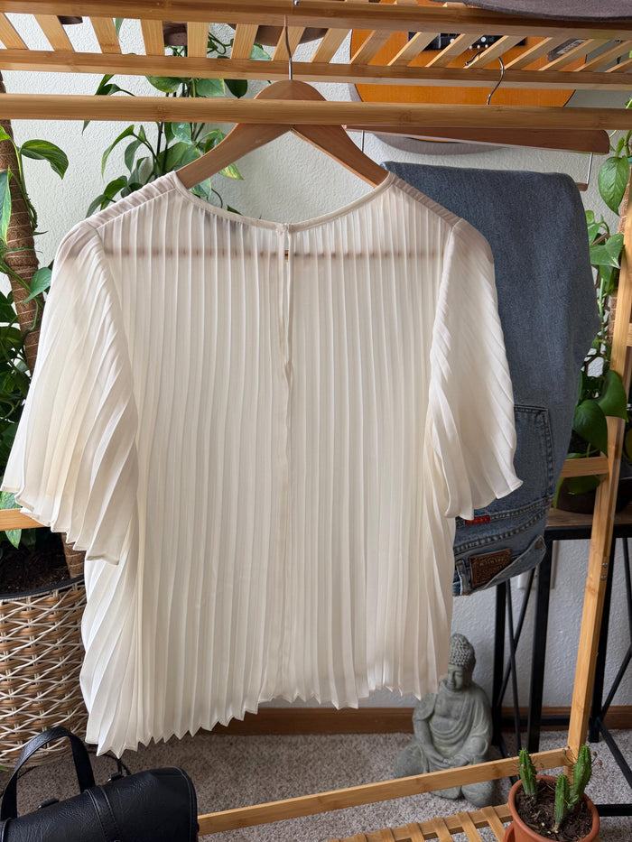 Express Ivory Pleated Blouse | Women’s Size Small | Flowy Chiffon Top | Minimalist Boho Capsule Wardrobe