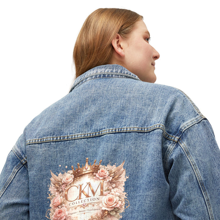 Floral Crown Roses Back Print Women Denim Jacket