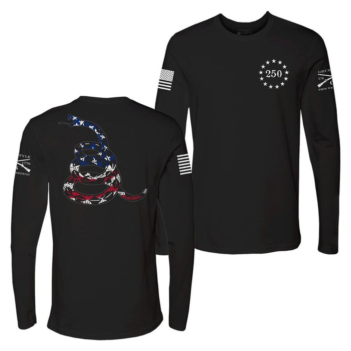 Black long-sleeve shirt with snake design and '250' logo on a white background
