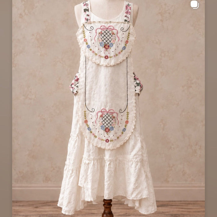 Garden Heirloom Apron — Vintage Hand-Embroidered Table Topper Reimagined