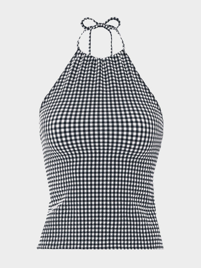 Gingham Seersucker Halter Top - Black Gingham
