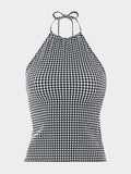 Gingham Seersucker Halter Top - Black Gingham