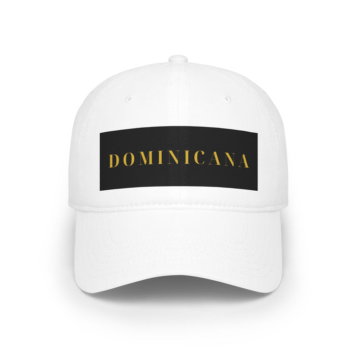Gorra negra con calcomania "Dominicana" en dorado