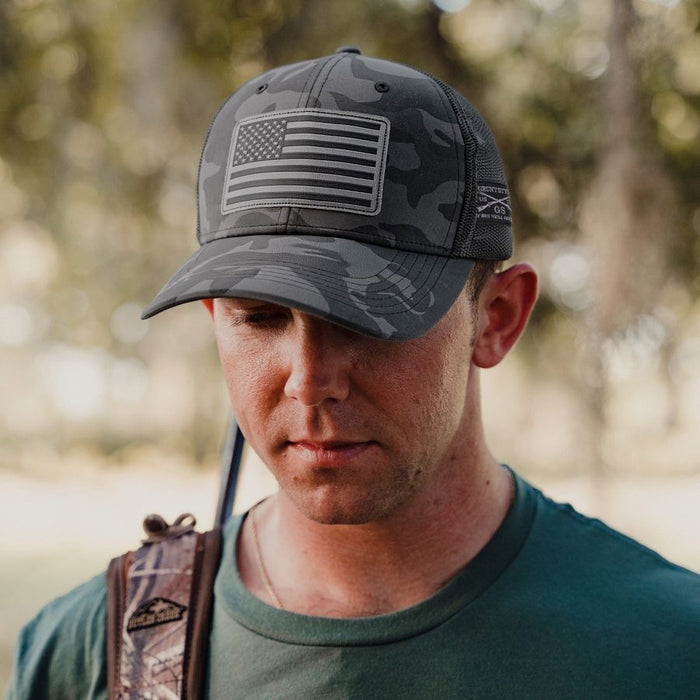 Grunt Style Flag Mesh Hat - Black Camo