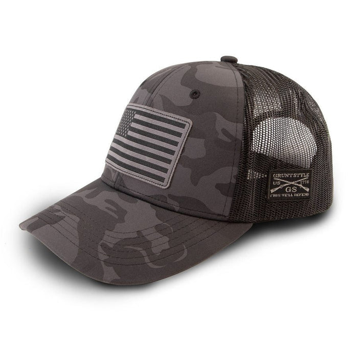 Grunt Style Flag Mesh Hat - Black Camo