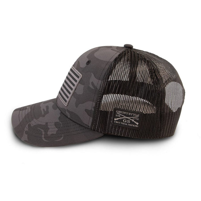 Grunt Style Flag Mesh Hat - Black Camo