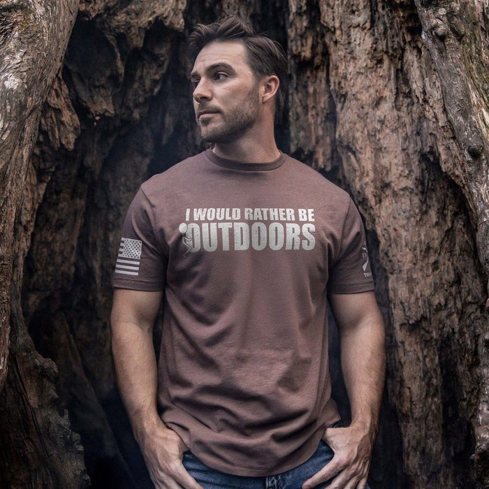 Grunt Style I rather be outdoors man wearing brown t shirt outdoors