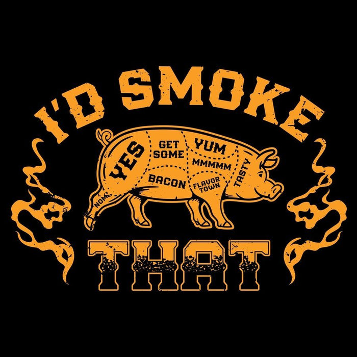 Vintage-style graphic with a pig and text about smoking on a black background
