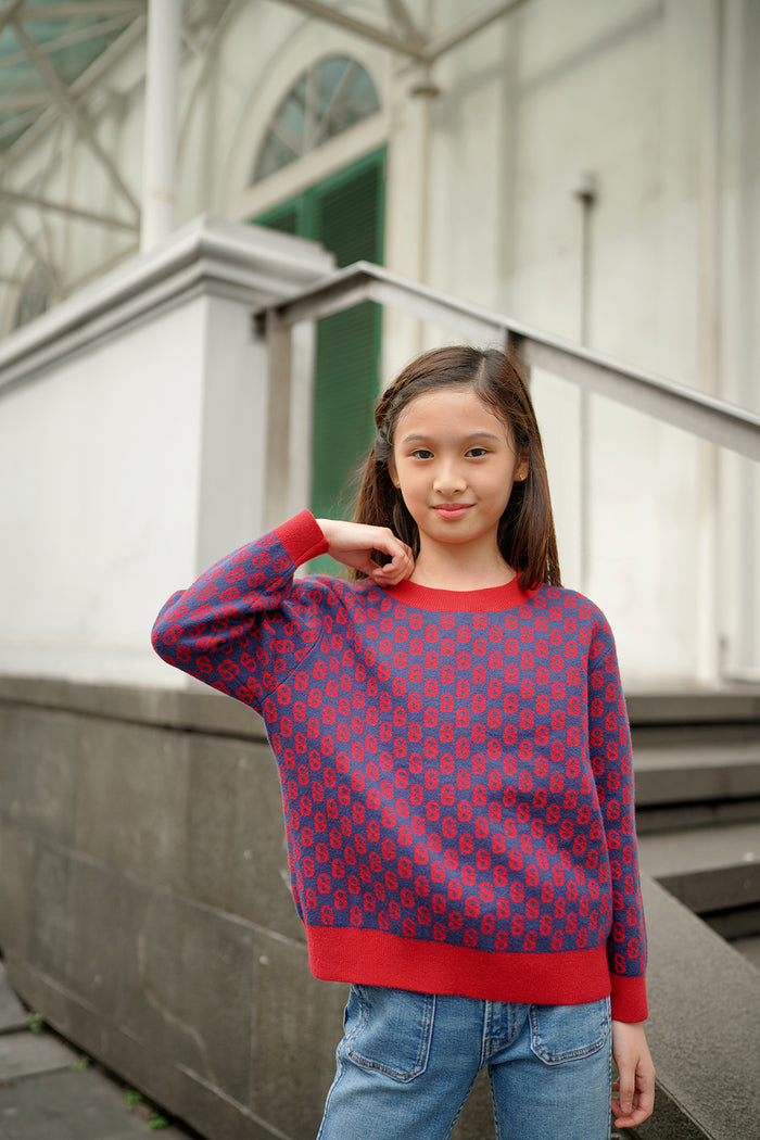 Kids Signature Monogram Sweater - Carmine