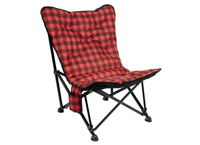 Red Black Plaid Kuma Aurora Padded Folding Chair with Cup Holder - Side View | United RV Parts