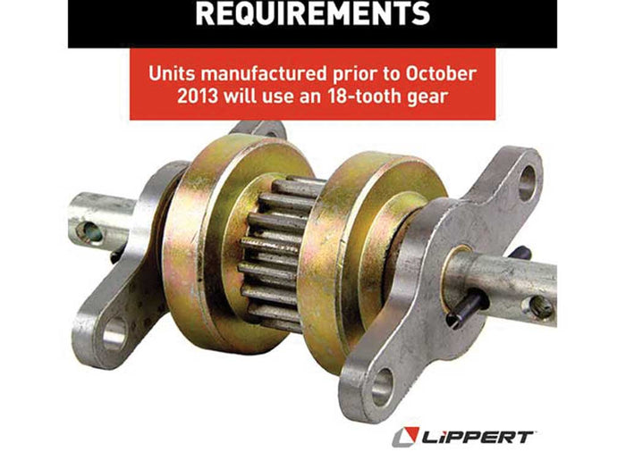 Lippert 123356 Slide-Out Gear Pack Requirements Infographic - 18-Tooth Pre-2013 Compatibility | United RV Parts