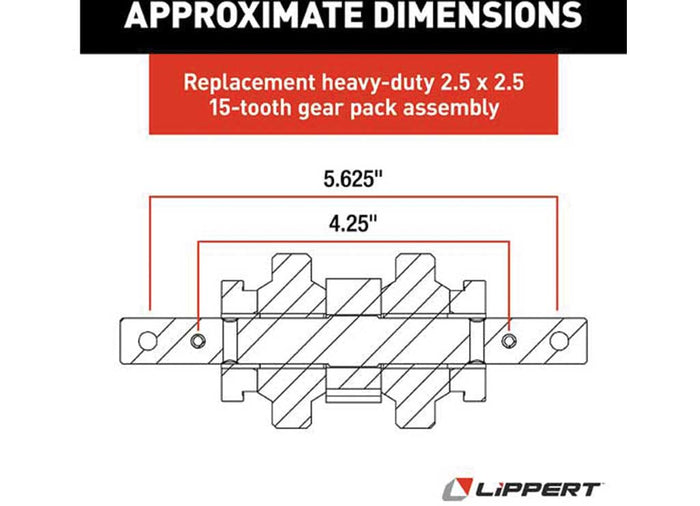 Lippert 123356 18-Tooth Spur Gear Dimensions Diagram - 6.375in x 4in RV Slide-Out Part | United RV Parts