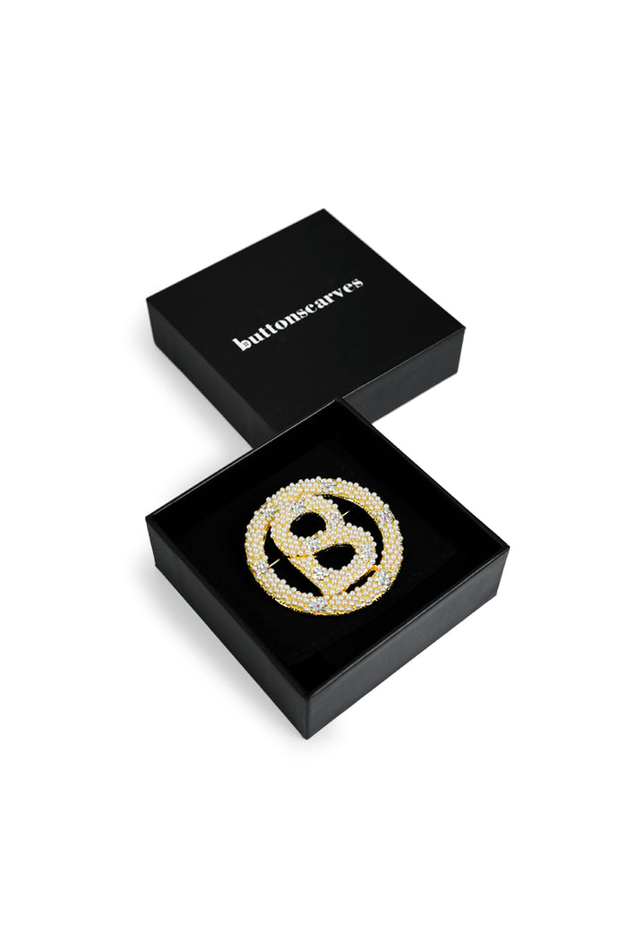 Luxe Big Round Pearl Brooch - White