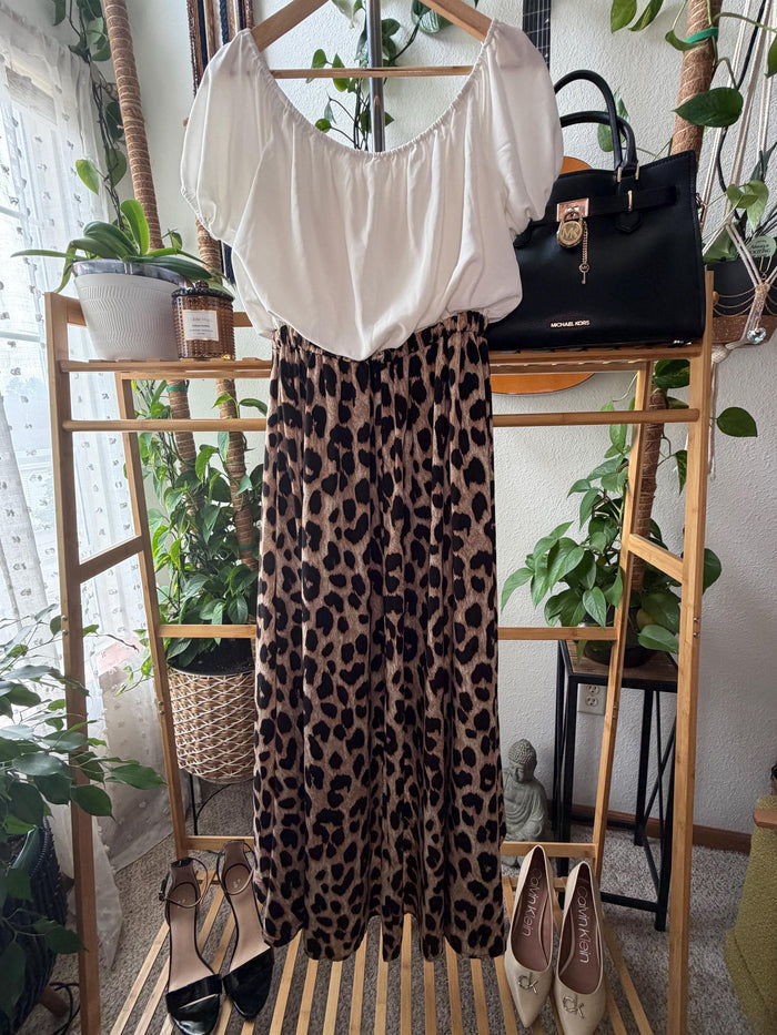 Mainstrip Leopard Print Off-the-Shoulder Midi Dress