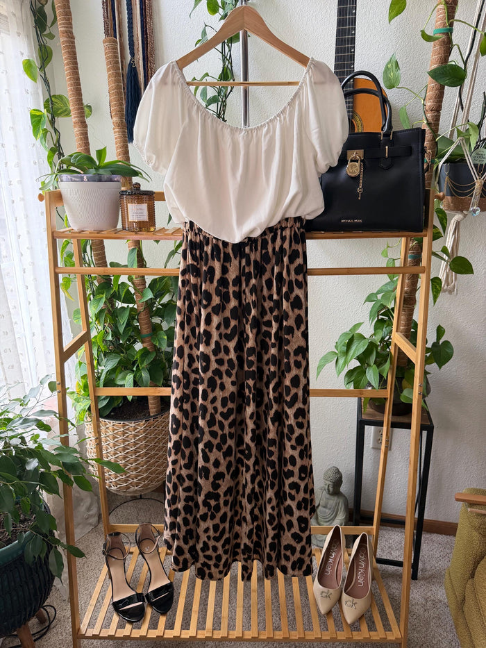 Mainstrip Leopard Print Off-the-Shoulder Midi Dress