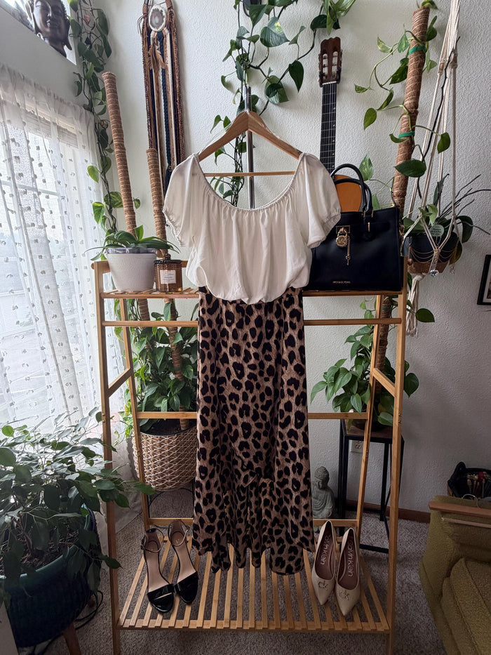 Mainstrip Leopard Print Off-the-Shoulder Midi Dress