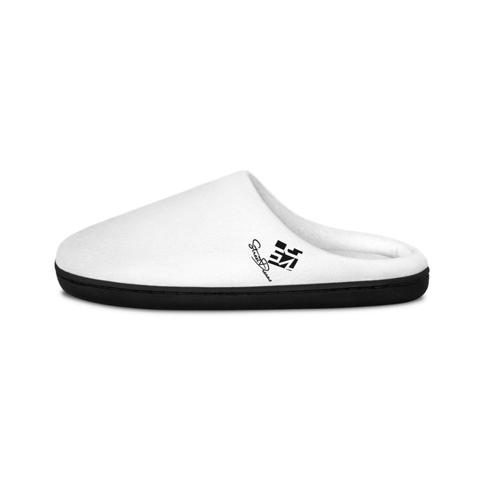 Men's Cozy Indoor Slippers — Minimal White Slip-On with Subtle Logo - JSM-Street Dreams