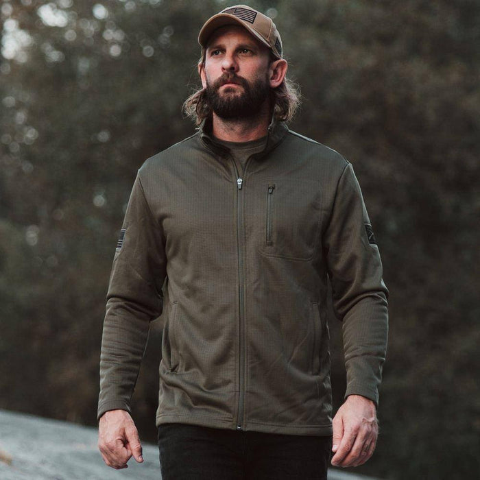 Men's Waffle Top Full-Zip Green Jacket