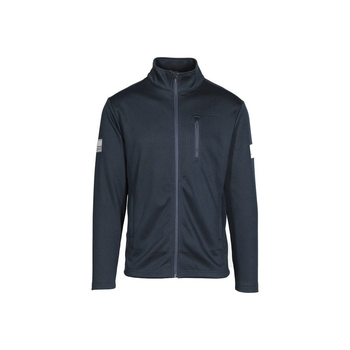 Dark gray jacket with a zipper on a white background