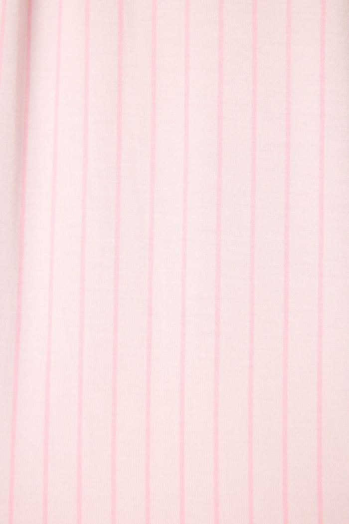 Close-up of the Modal Basics Pink Stripe 3-Piece PJ Set by P.J. Salvage, featuring soft light pink fabric with simple, evenly spaced vertical darker pink stripes for a minimalistic look.