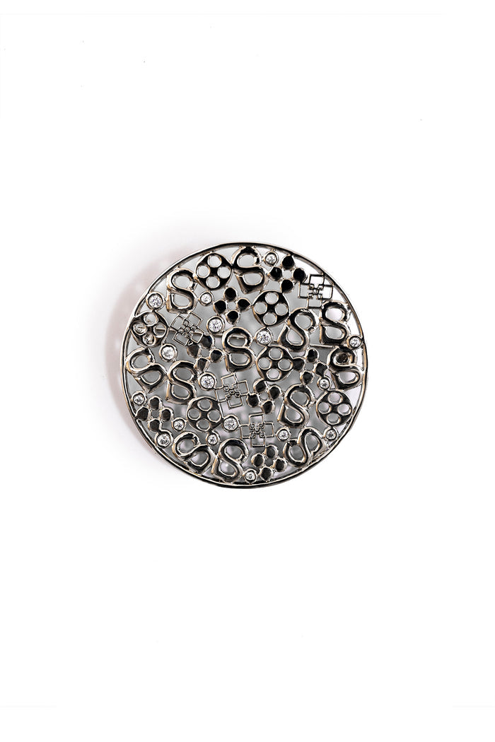 Monogram Carved Brooch - Silver
