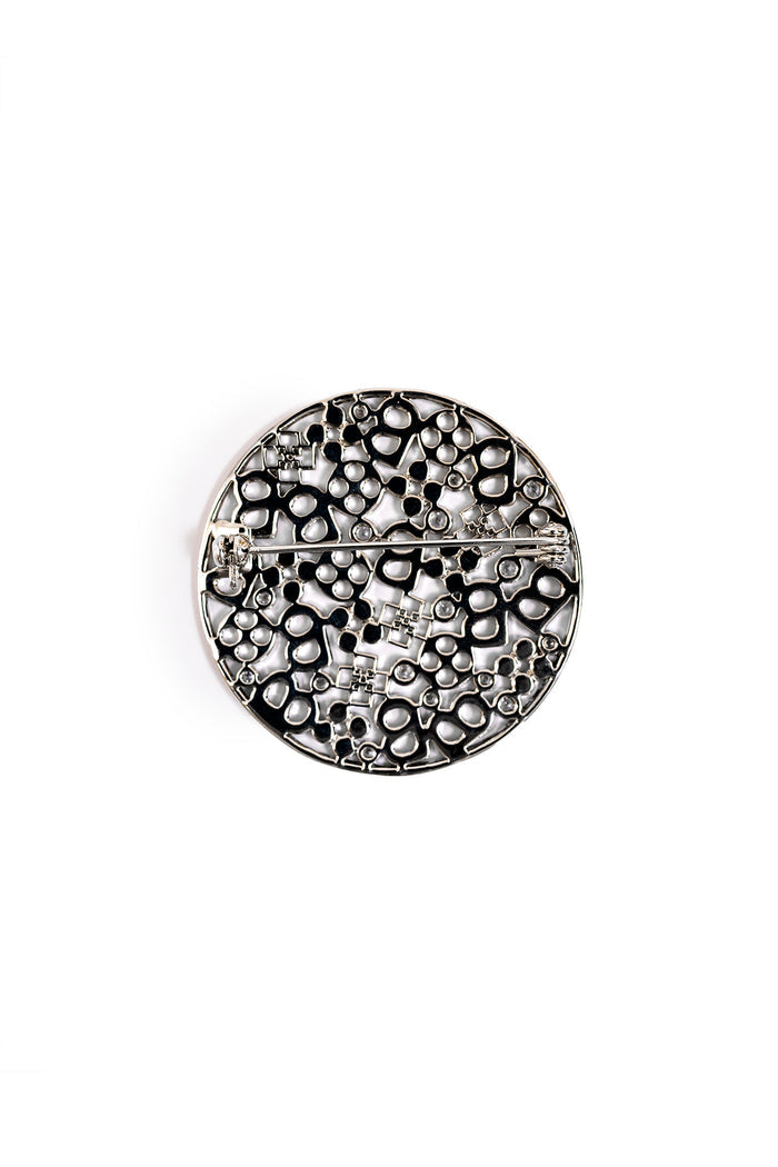 Monogram Carved Brooch - Silver